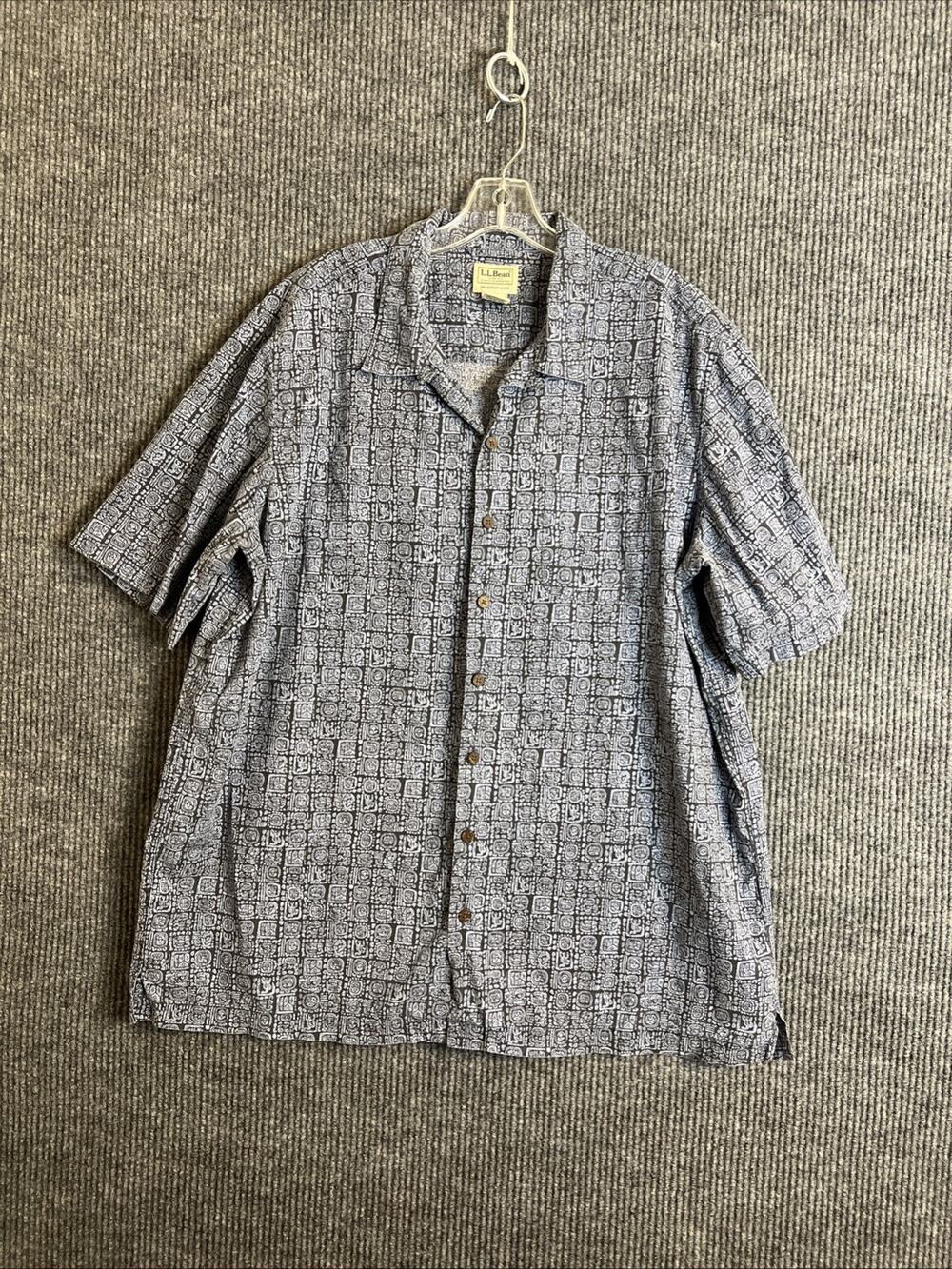 LL Bean Mens Tiki Style Button Up Shirt Sz XL Tall Short Sleeve Vacation Cruise